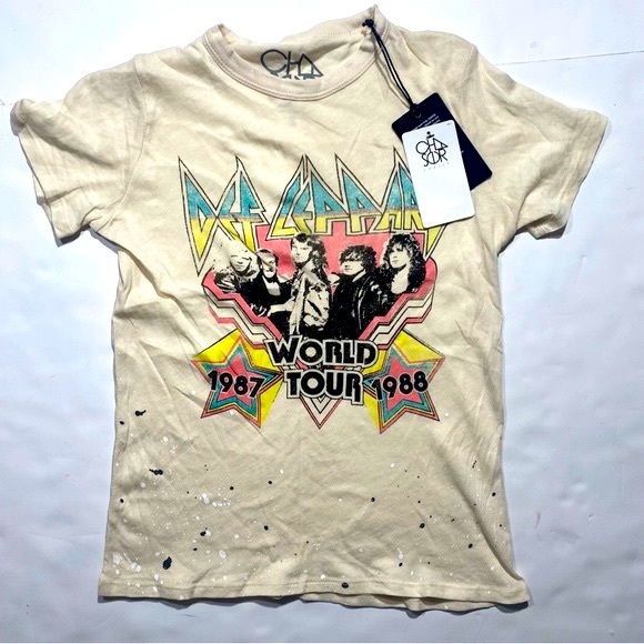 Chaser Cream Def Leopard World Tour 1988 100% Cotton Paint Spatter T-shirt NWT S - Picture 6 of 15